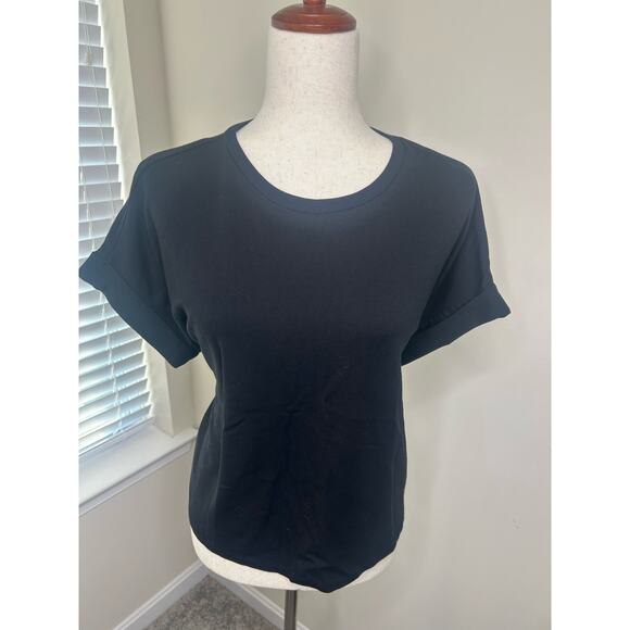 Express Size Small/Petite Black Tie-Back Tee short, cuffed sleeves - Picture 1 of 7